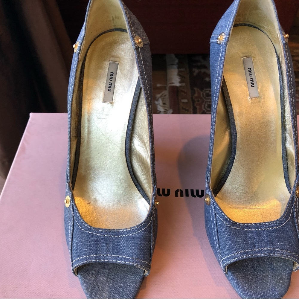 Miu Miu Blue Denim Peep Toe Heels